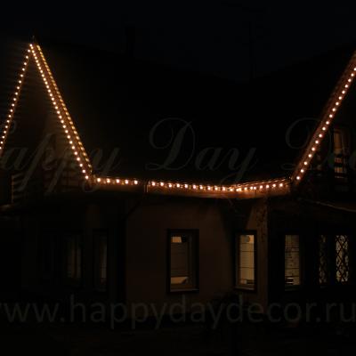 Подсветка фасада загородного дома гирляндой Белт-Лайт